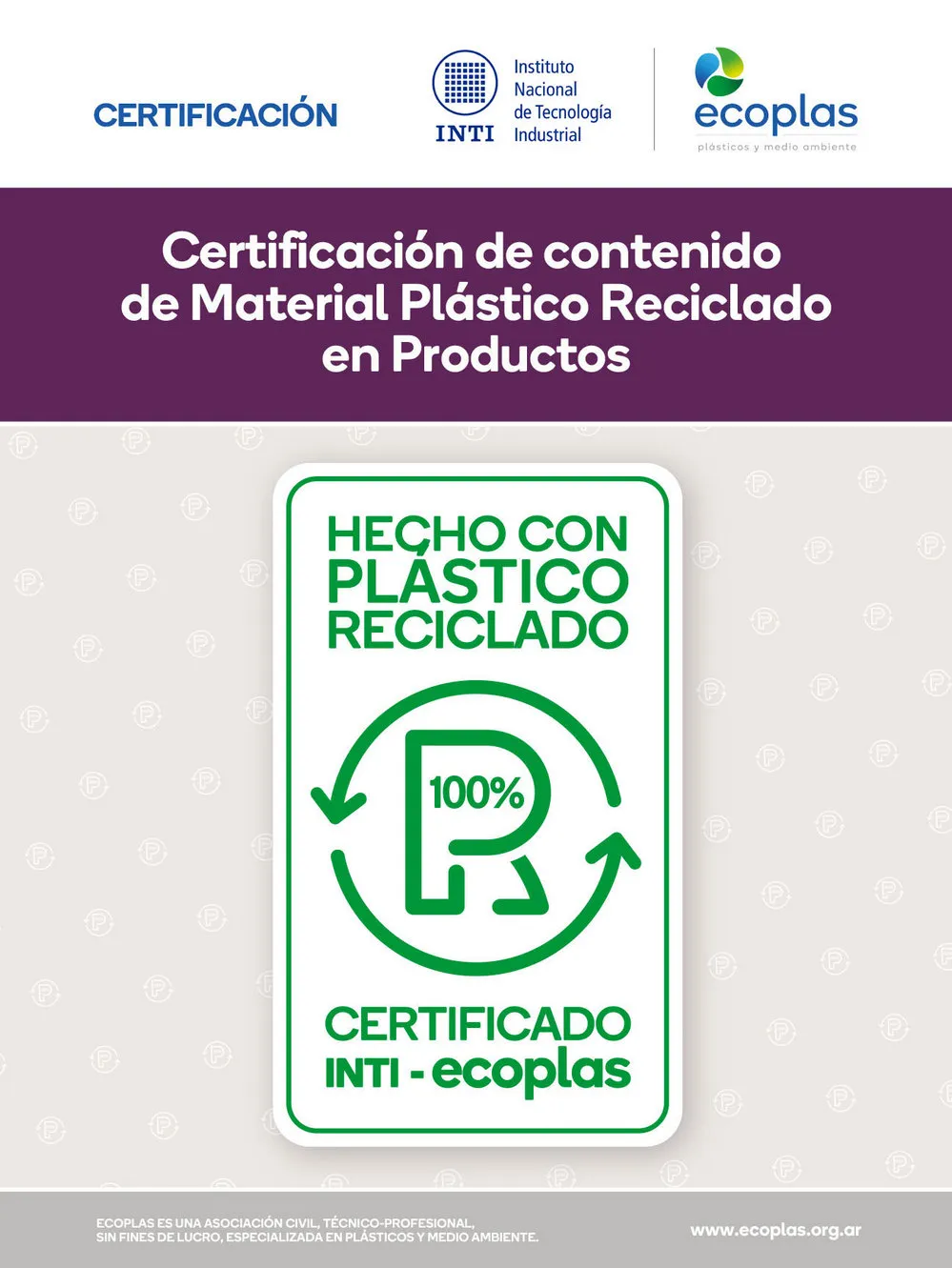 ECOOBJETIVO ESPECIAL MES DEL AMBIENTE CERTIFICACION INTI ECOPLAS
